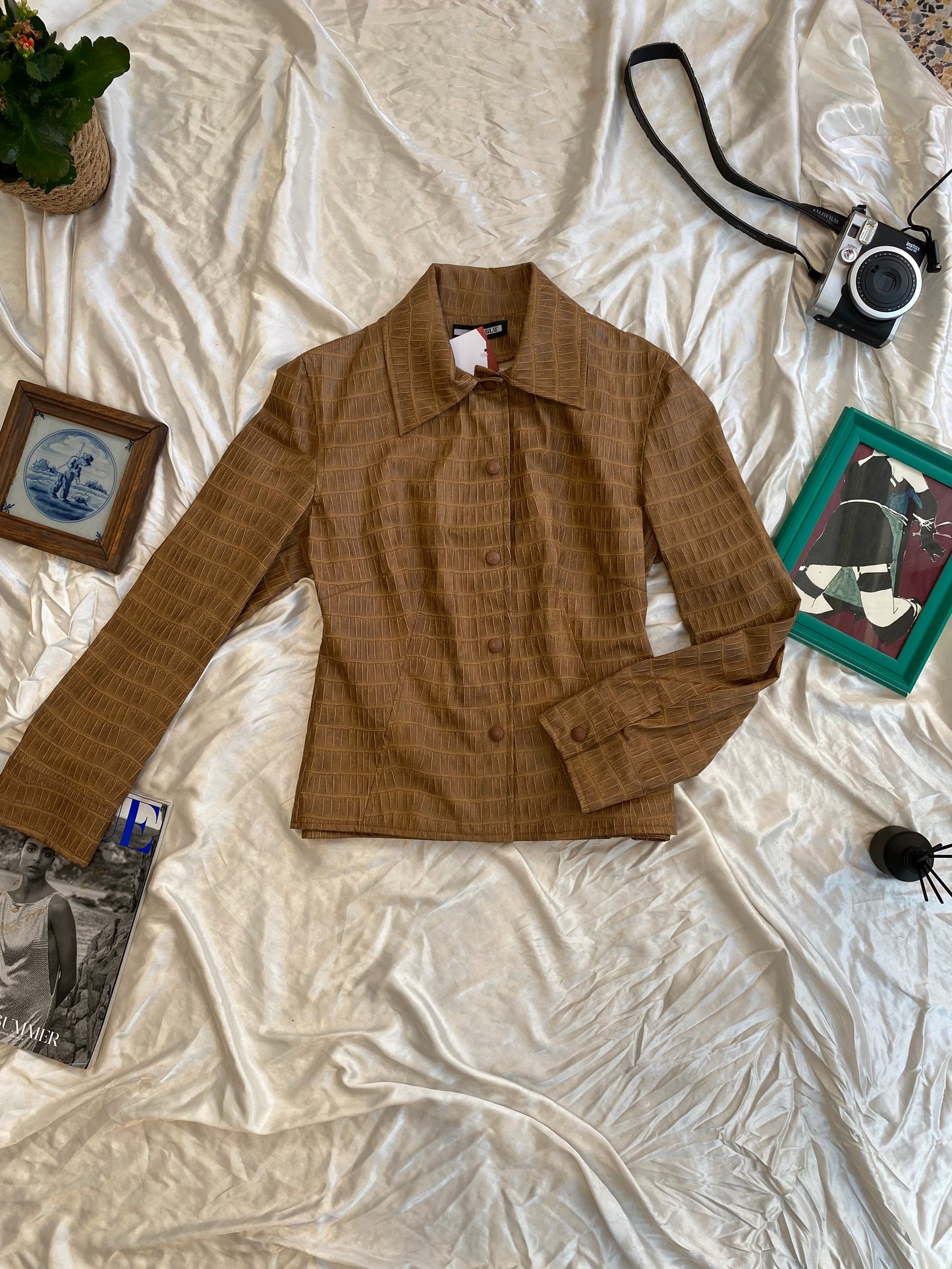 Vegan leather snake print brown  jacket