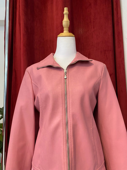 Real leather pink embroidered jacket