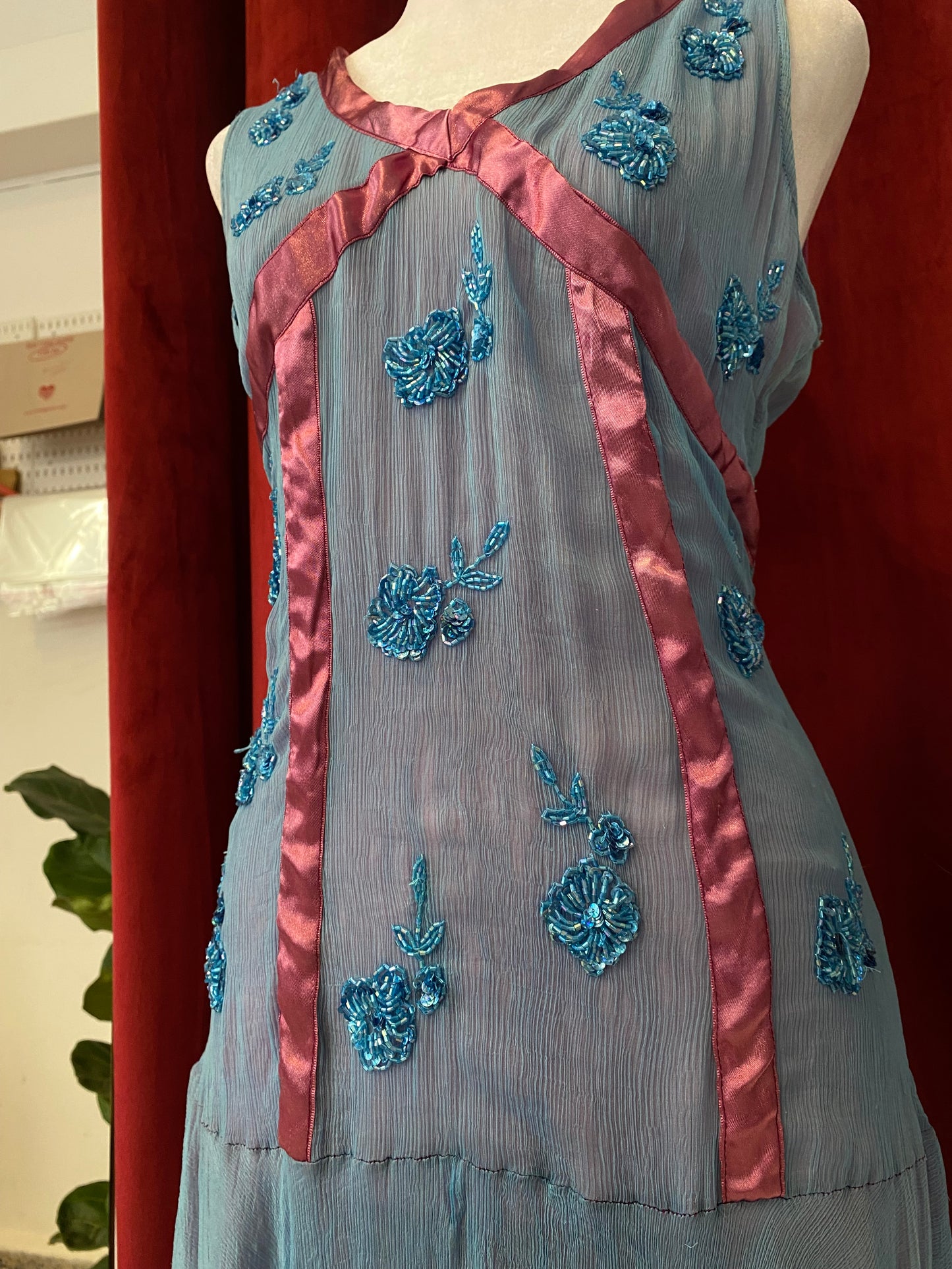 100% silk all over handbeaded dress
