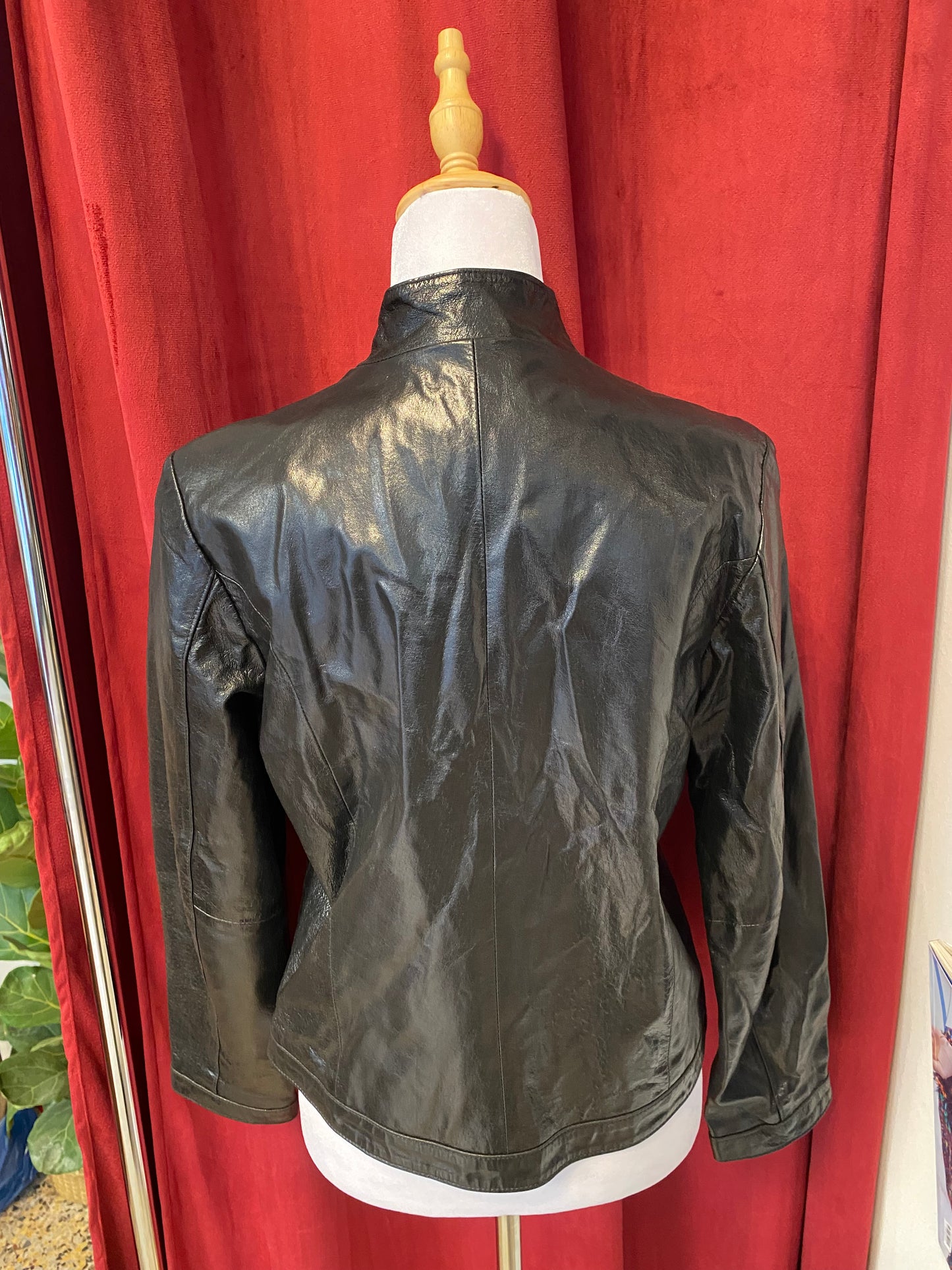 Vegan leather black fitted biker jacket