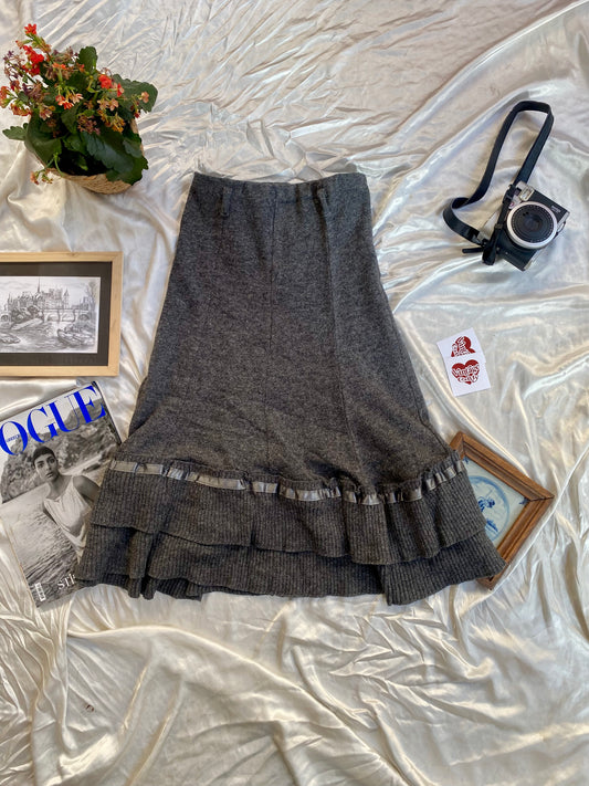 Grey mohair midi ruffled skirt