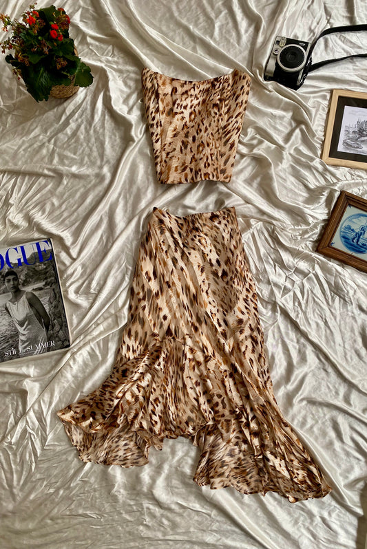 Two piece silk elegant leopard set