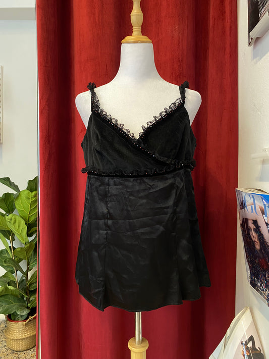 Black velvet top with lace and sequin details