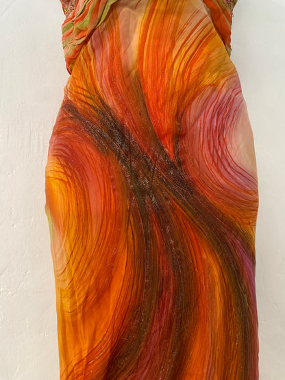 100% silk brand new sunset gown with handbeaded details