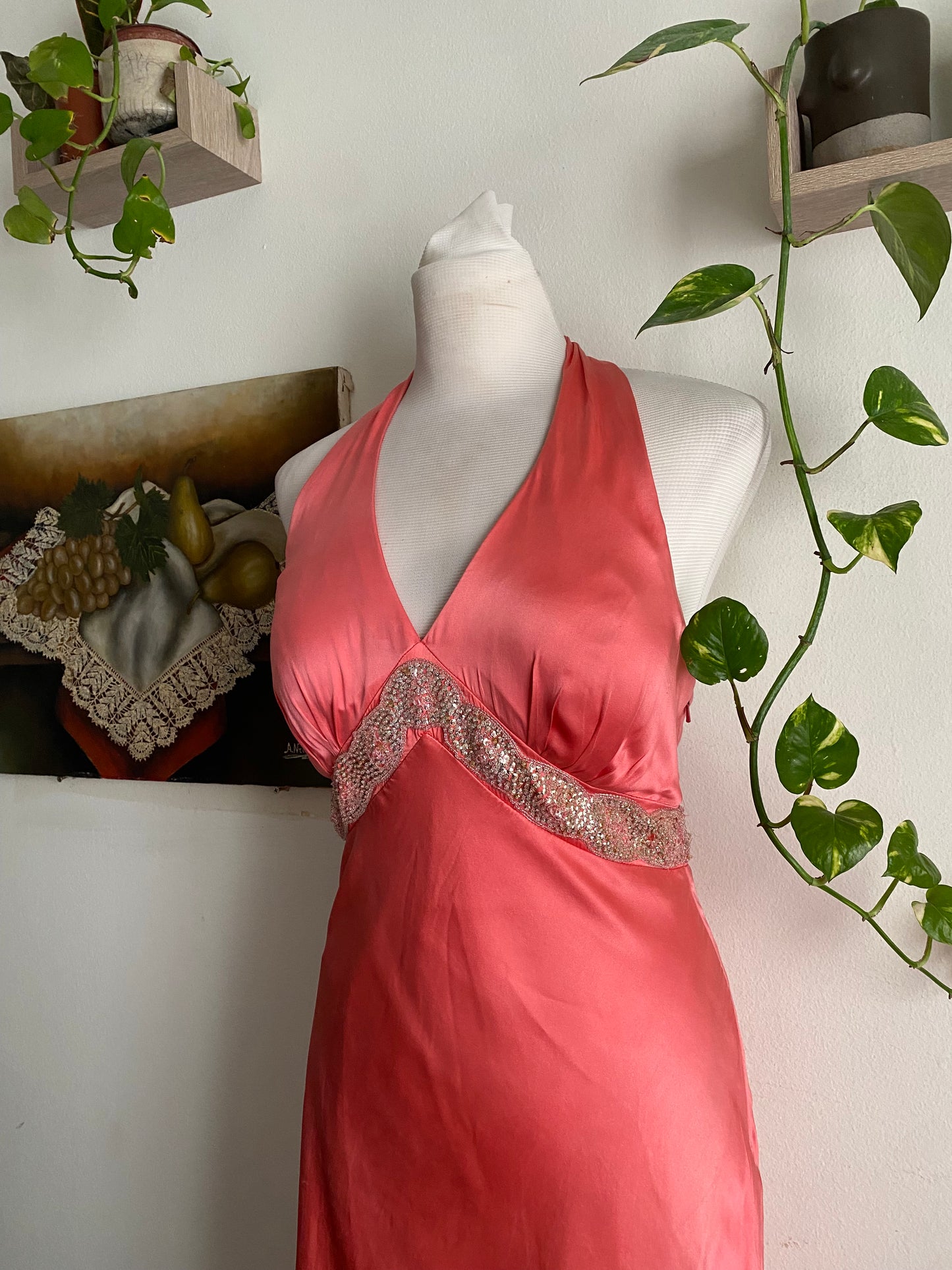 100% silk halter coral dress