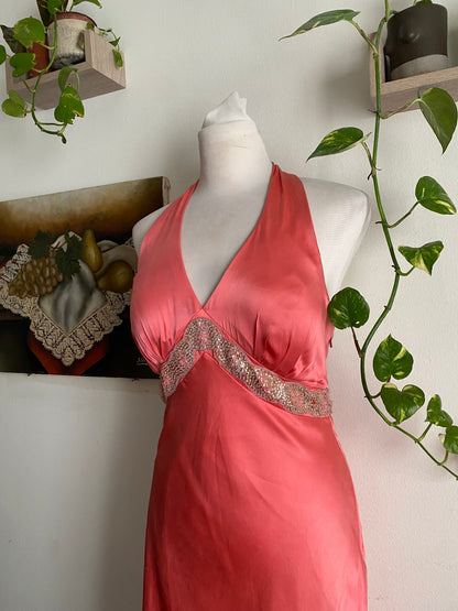 100% silk halter coral dress