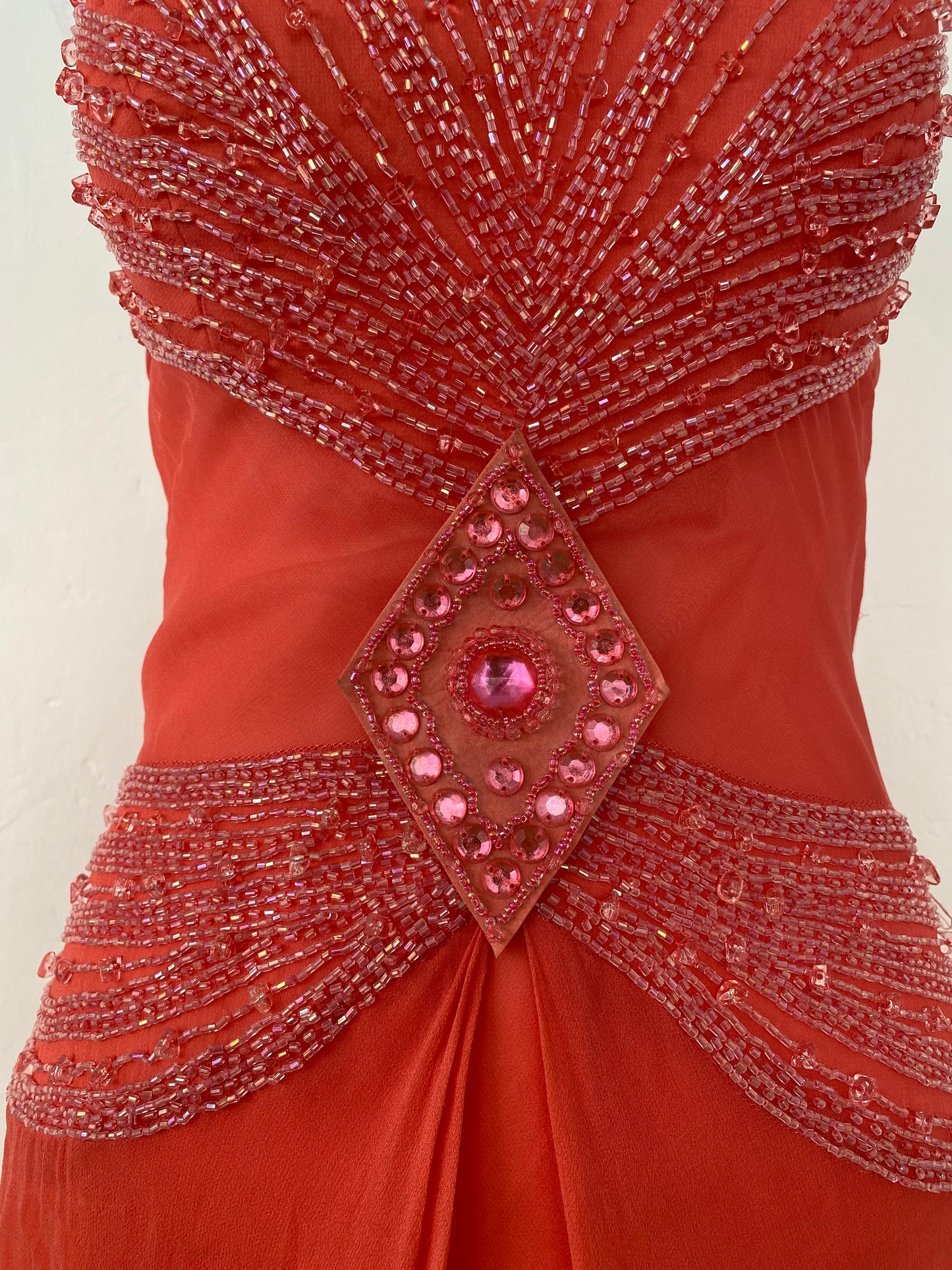 100% silk brand new pink maxi gown with handbeaded details