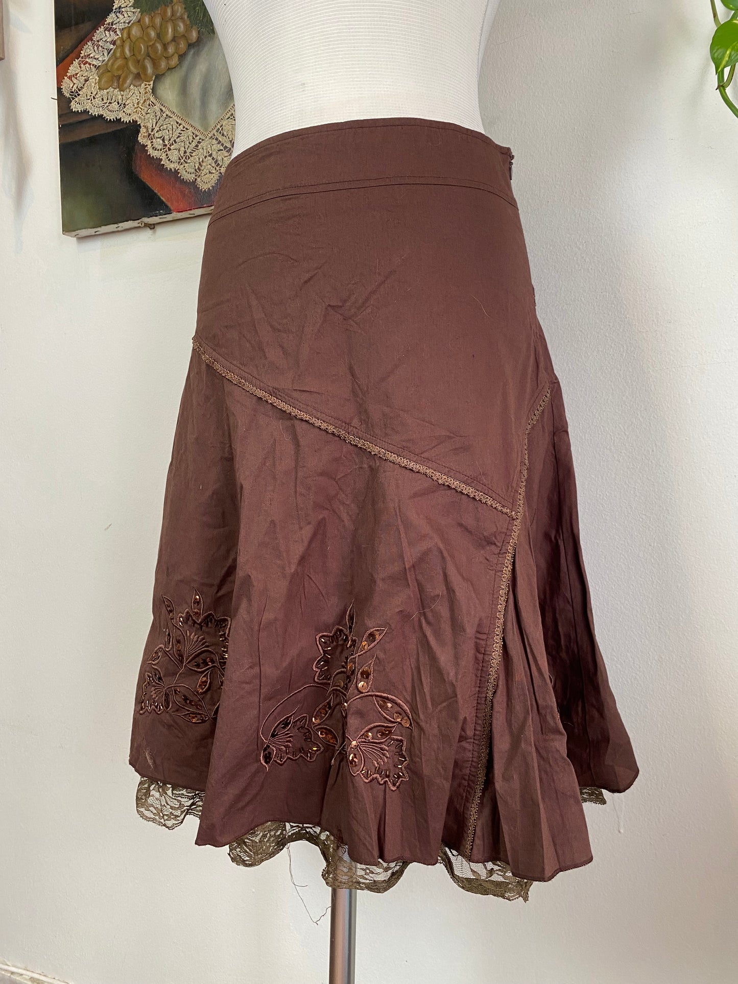 Brand new brown summer beaded ruffled skirt