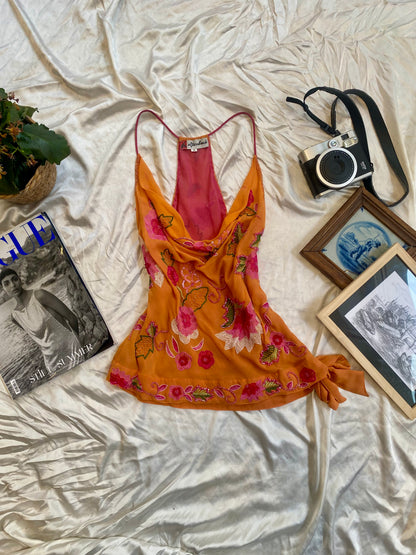 100% silk brand new orange handbeaded top 🧡