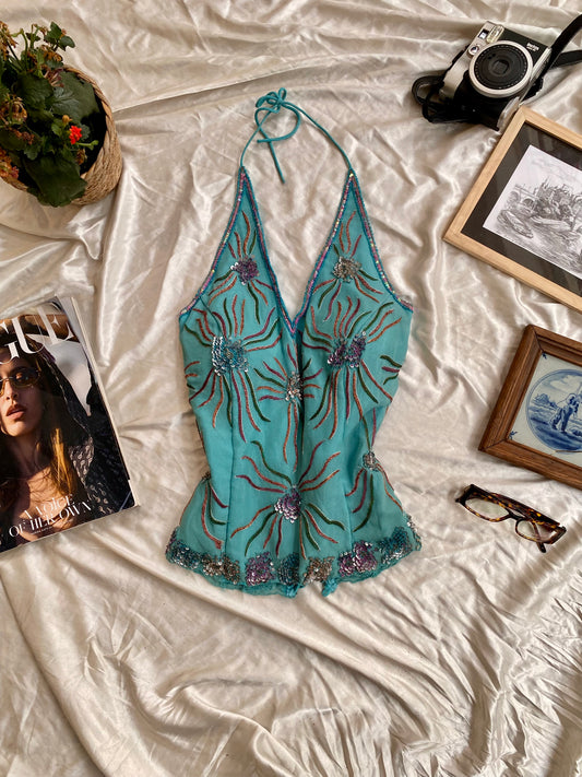 100% silk handbeaded lace up corset 🧜🏻‍♀️