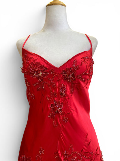 Red satin hand embroidered gown ❤️