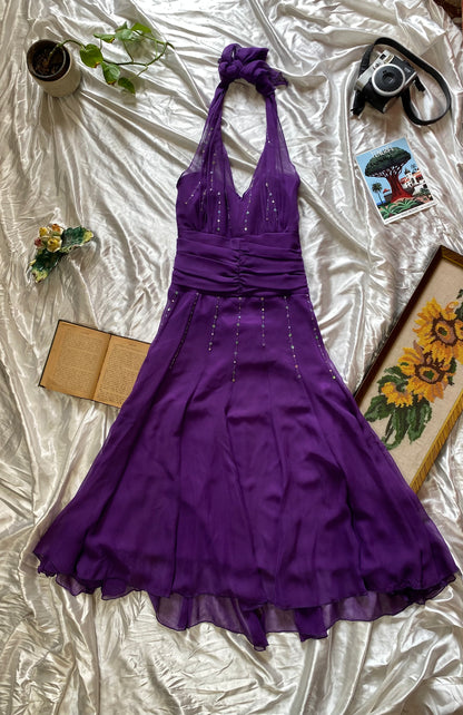 100% silk brand new handbeaded purple gown
