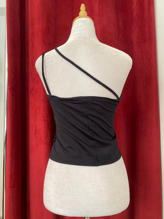 One shoulder black top