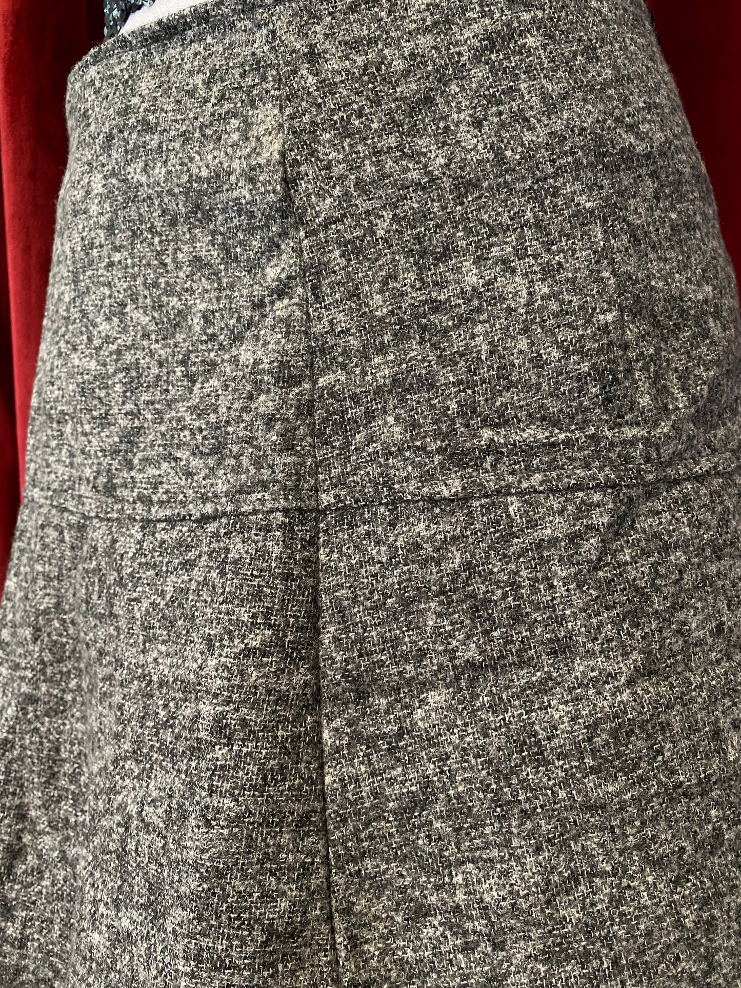 Grey midi skirt with lace details on the bottom