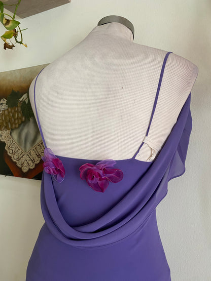Deep purple gown with flower details