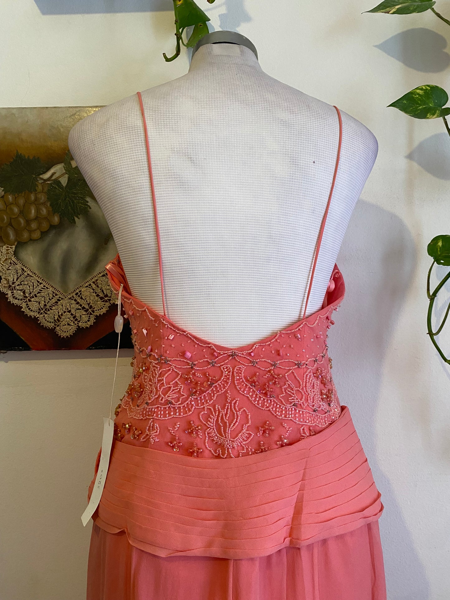 100% silk brand new handbeaded pink gown