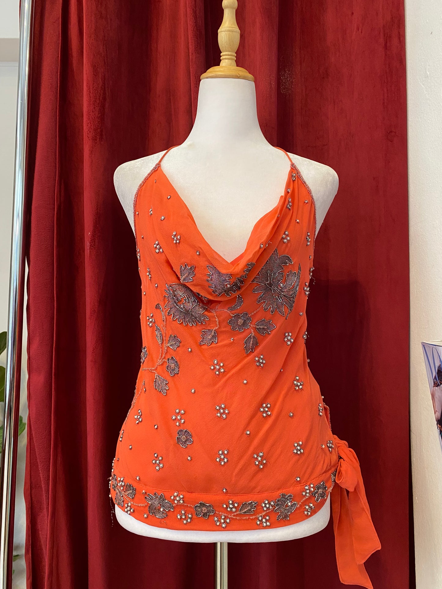 100% silk brand new aftershock orange handbeaded top 🍊