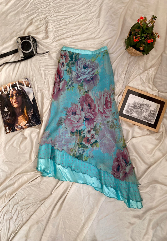 K derhy 100% silk blue maxi skirt 🩵