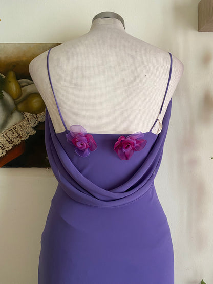 Deep purple gown with flower details
