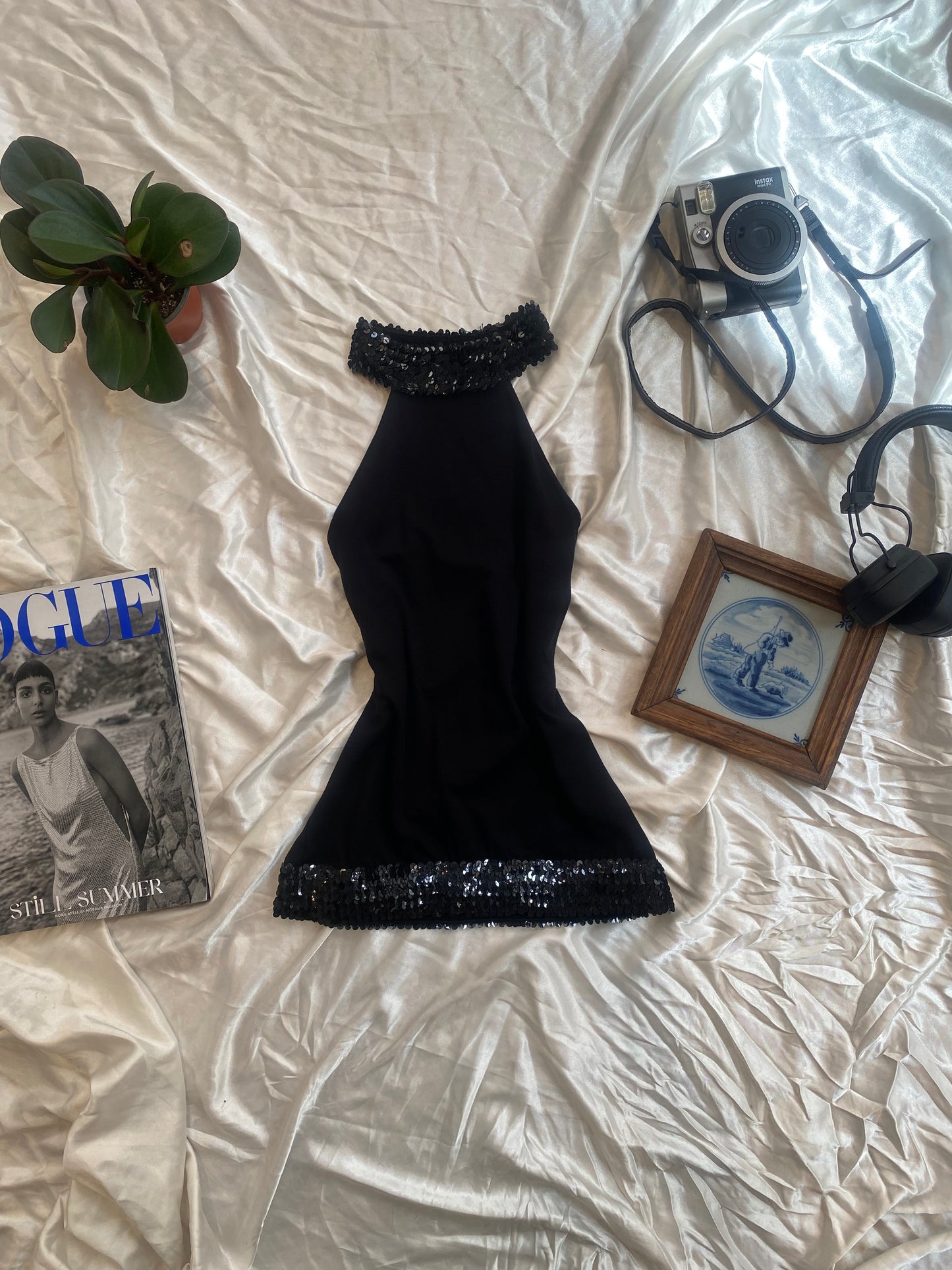 Brand new black halter top with sequin details