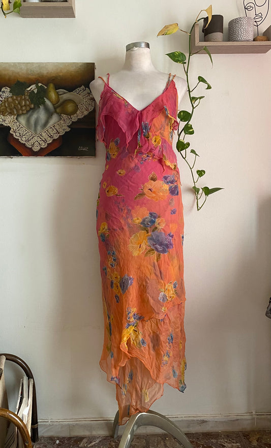 K derhy 2 layers ruffled summer sunset dress