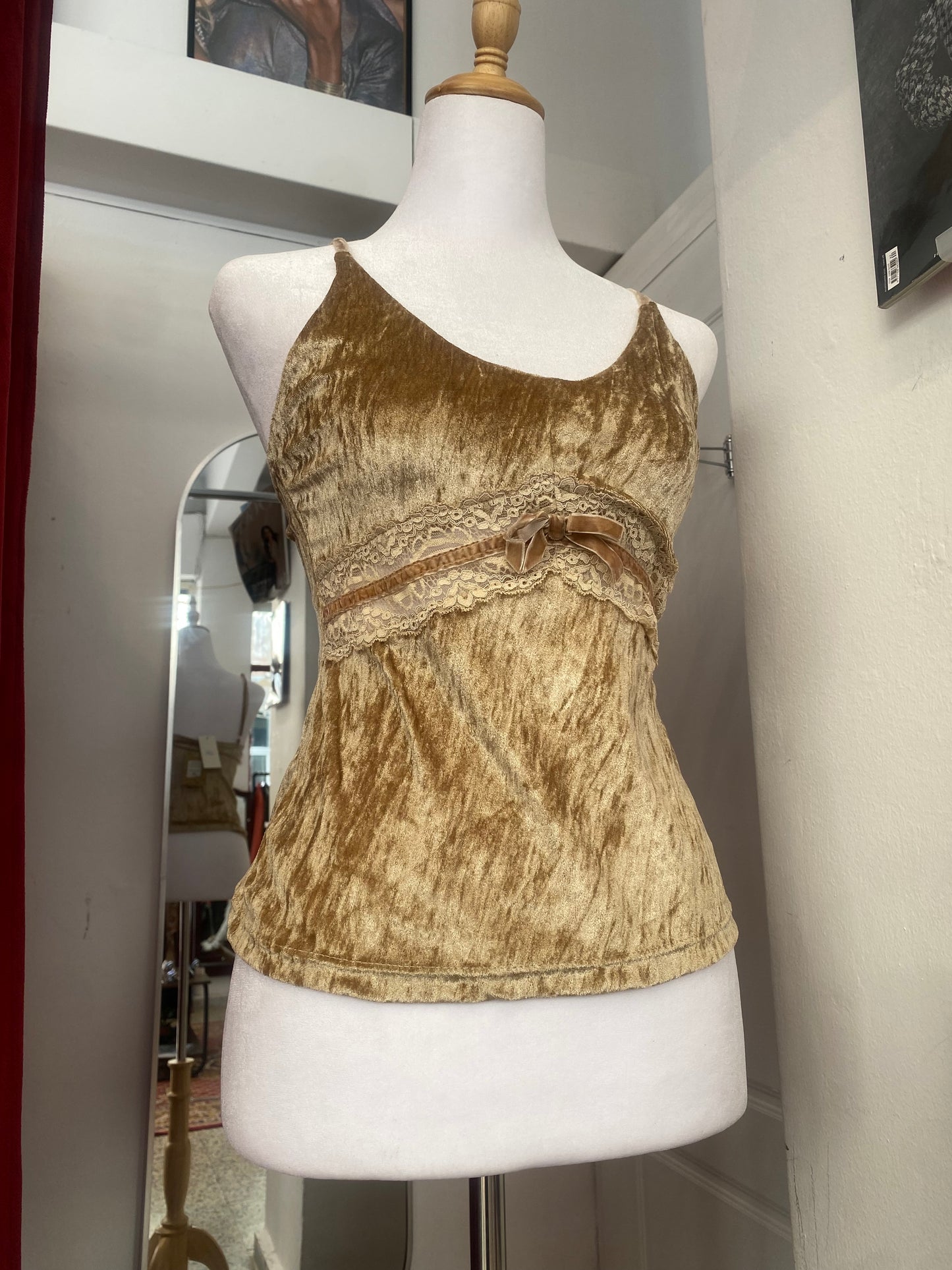 Brand new beige velvet top with bow