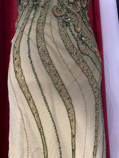 100% silk brand new green gown with handbeaded details