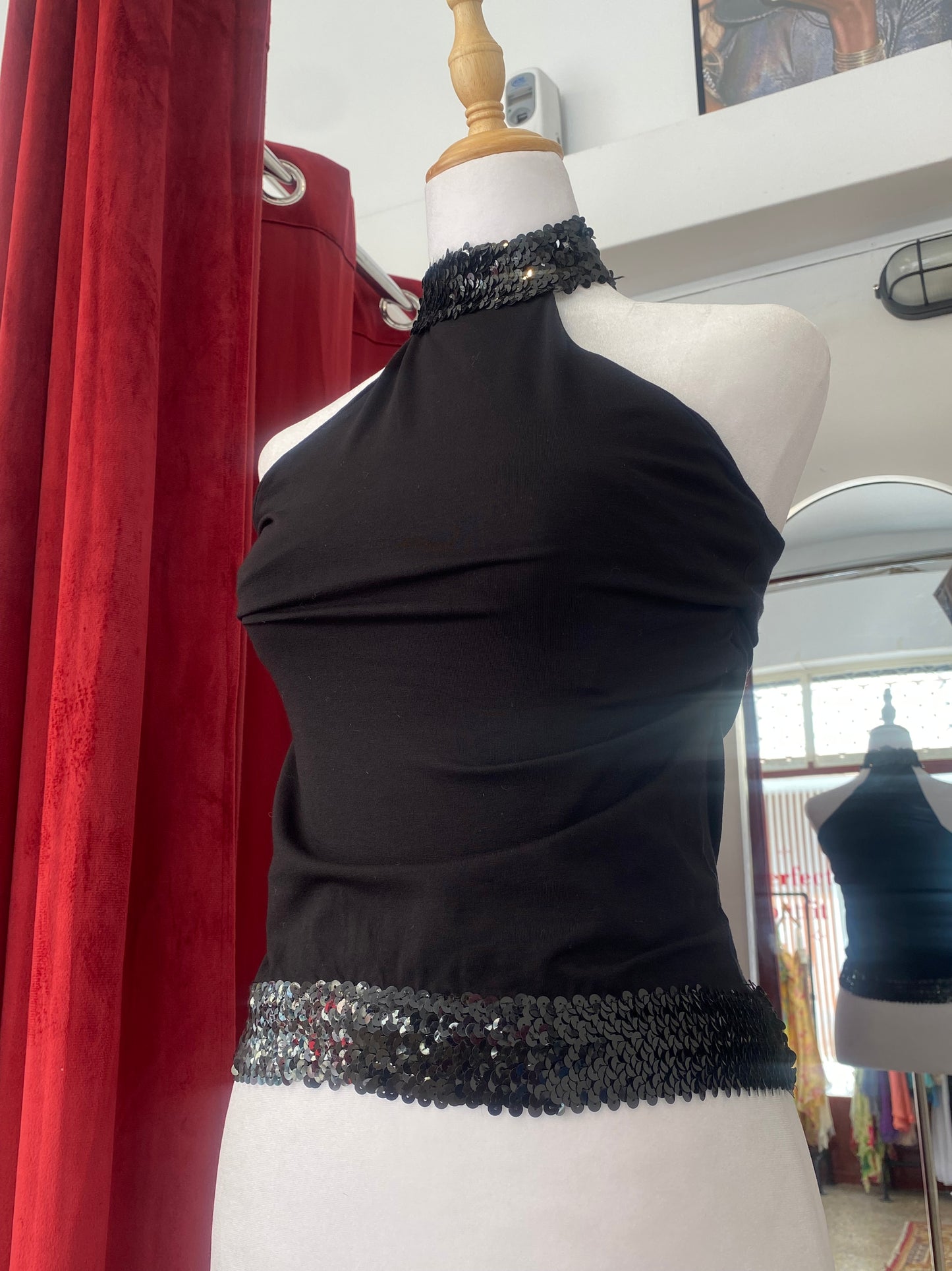 Brand new black halter top with sequin details