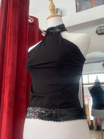 Brand new black halter top with sequin details