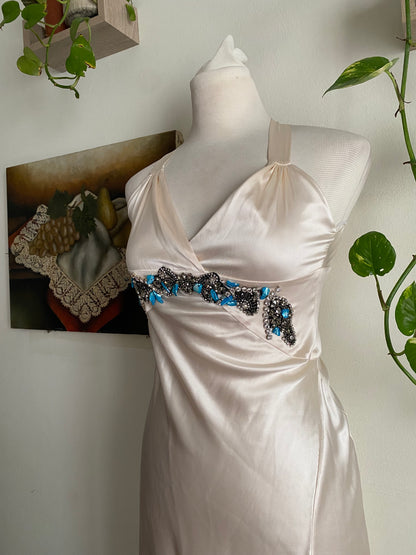 Satin mini white beaded dress