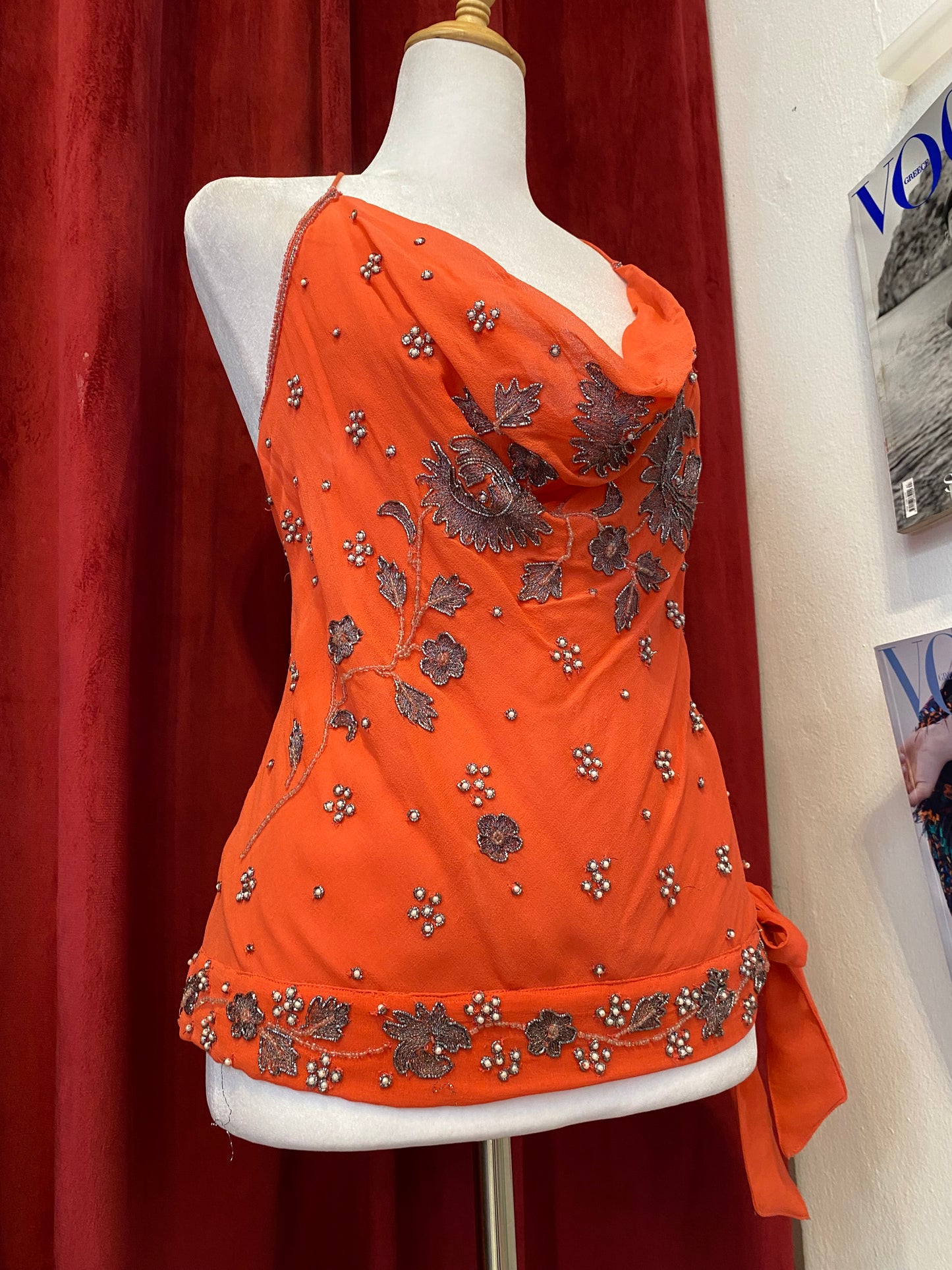 100% silk brand new aftershock orange handbeaded top 🍊