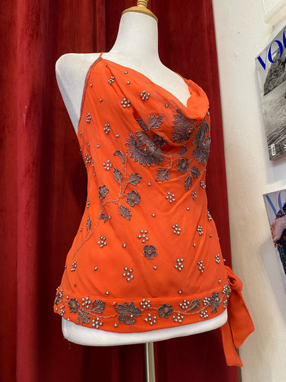 100% silk brand new aftershock orange handbeaded top 🍊
