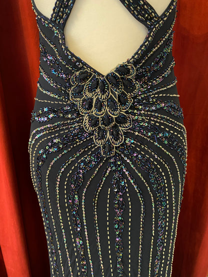 100% silk midnight blue handbeaded gown 🌌