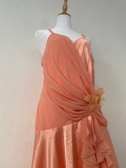 Brand new light orange satin ruffled dress