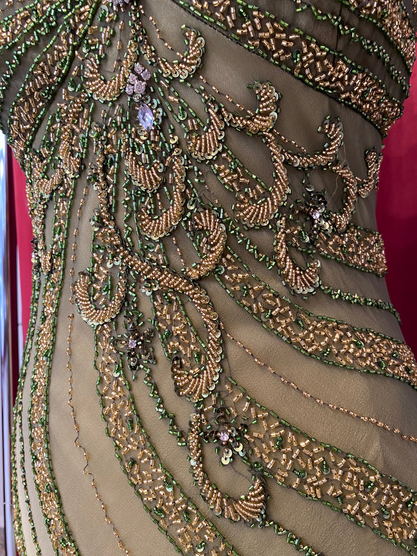 100% silk brand new green gown with handbeaded details