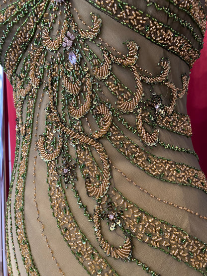 100% silk brand new green gown with handbeaded details