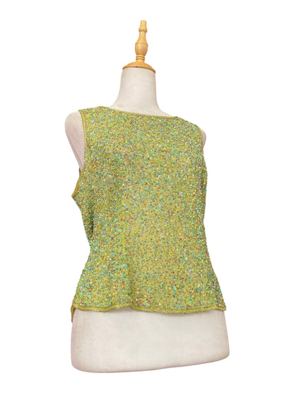 100% silk handbeaded green top 🧚
