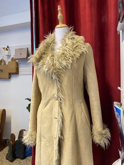 Long beige afghan coat with vegan fur
