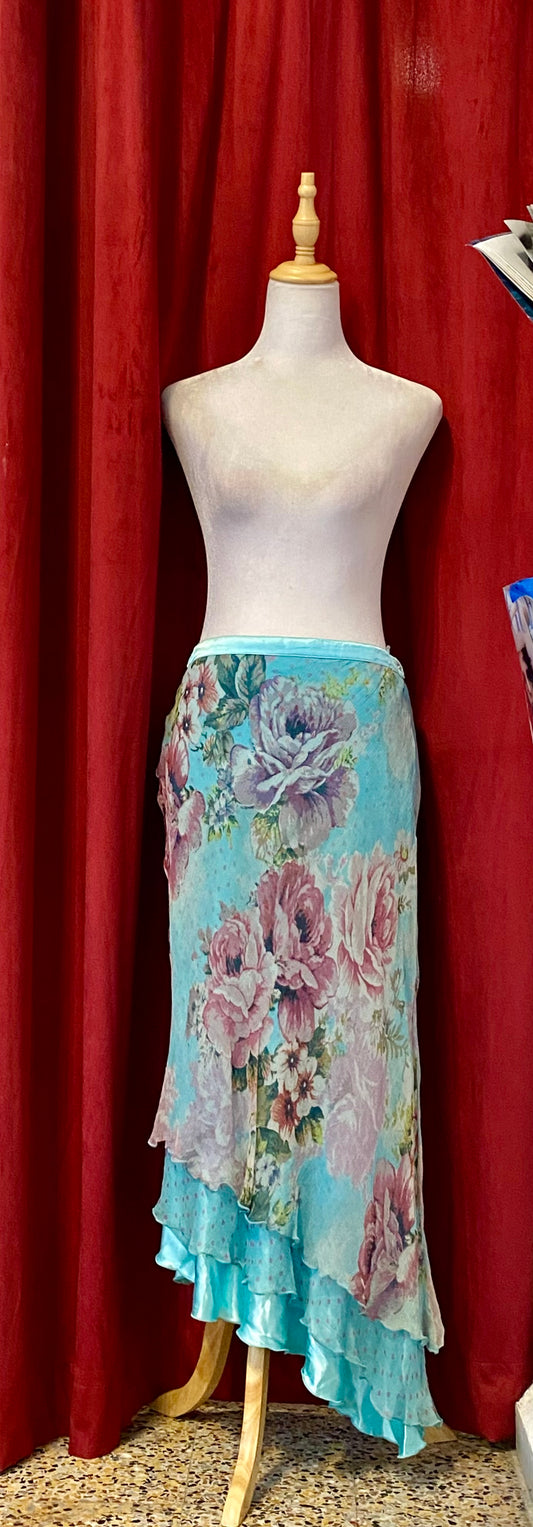 K derhy 100% silk blue maxi skirt 🩵