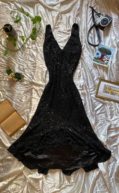 100% silk all over handbeaded black gown