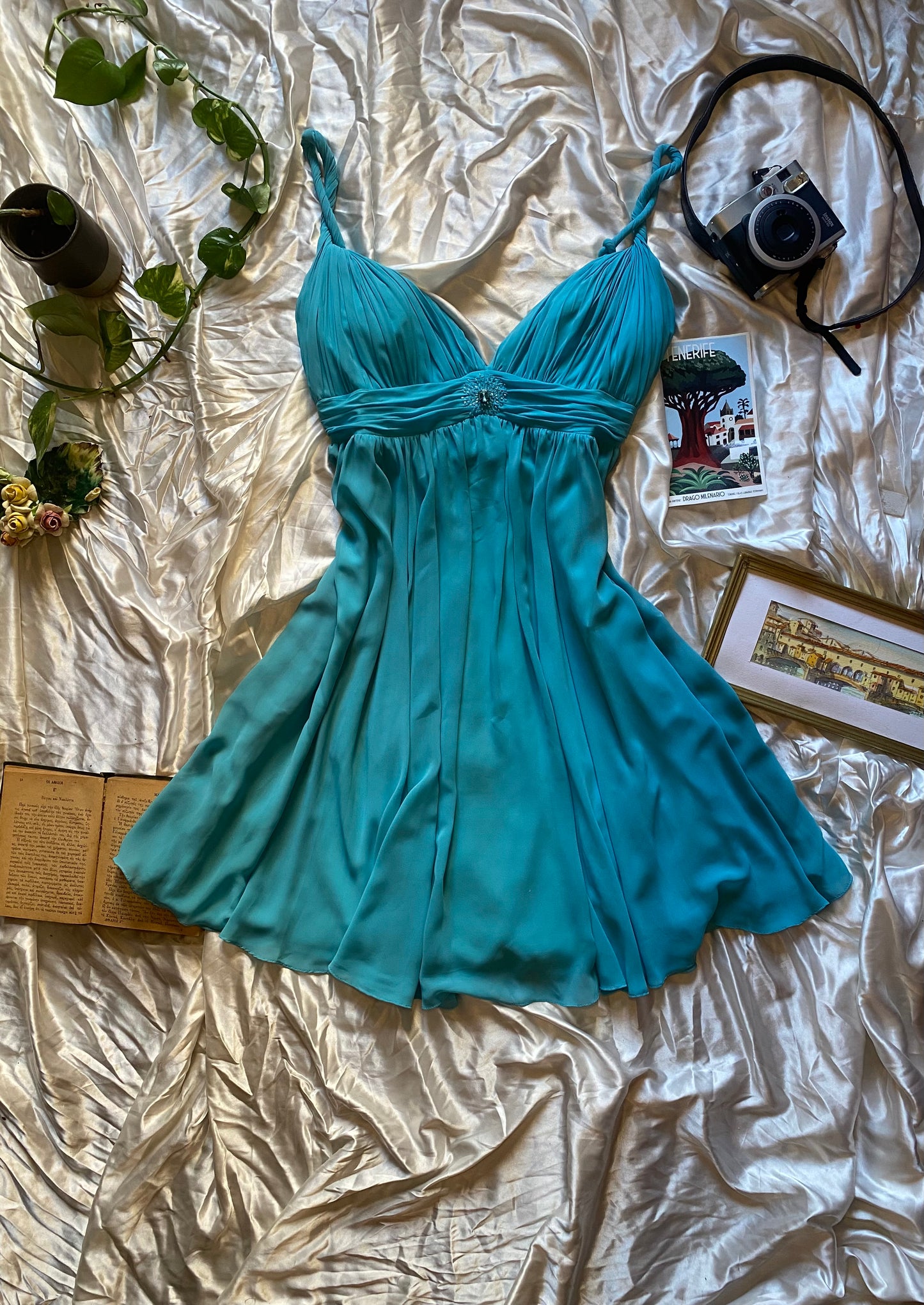 100% silk brand new blue mini dress
