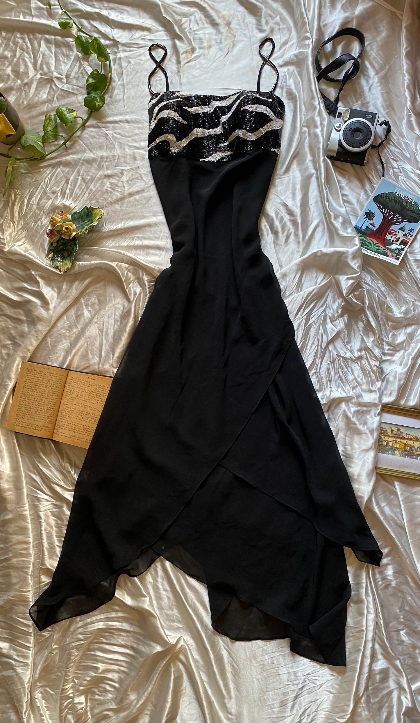 Handbeaded maxi black gown