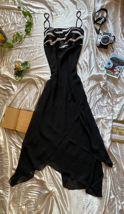 Handbeaded maxi black gown