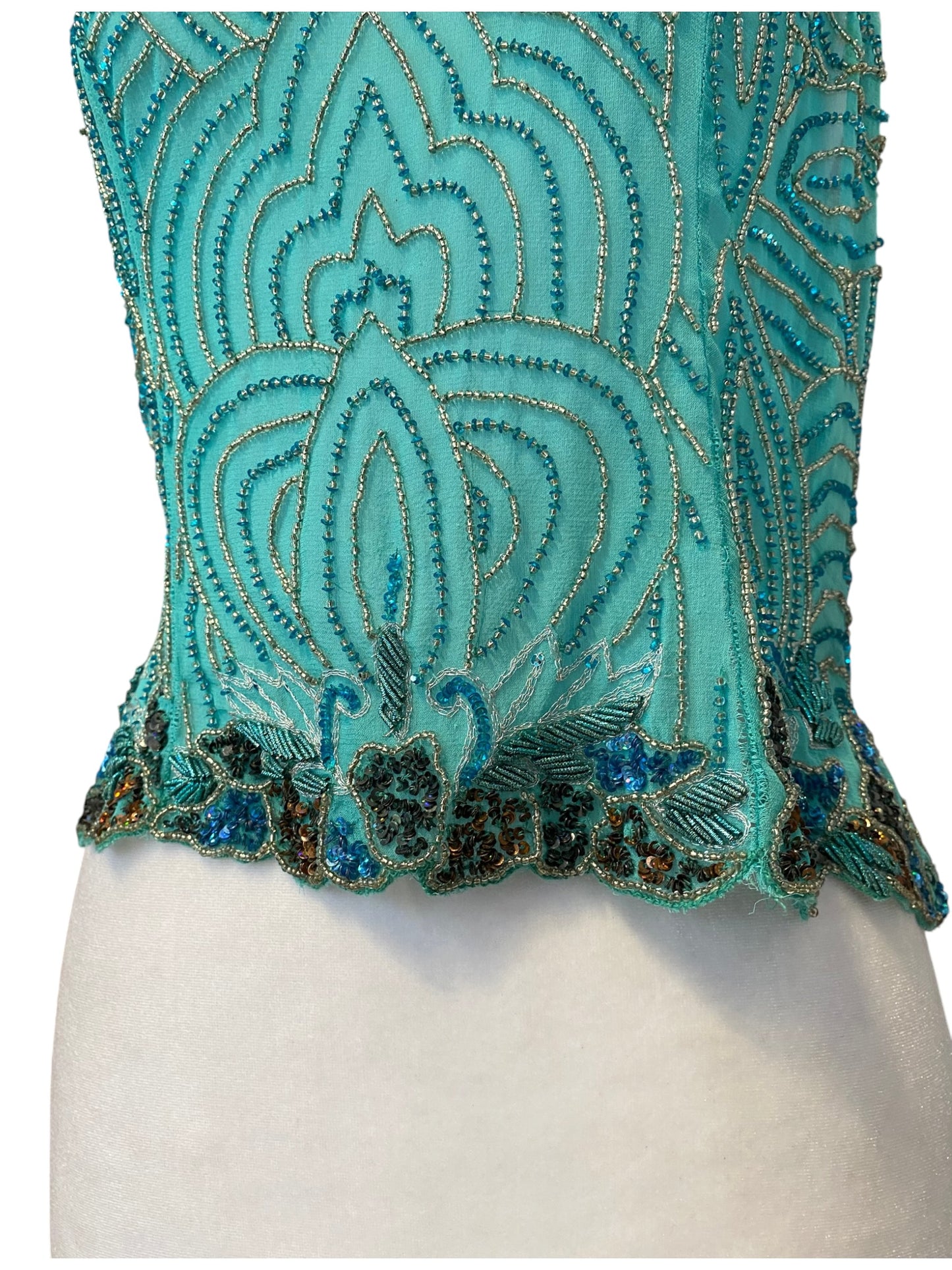100% silk brand new handbeaded light blue top 🦋