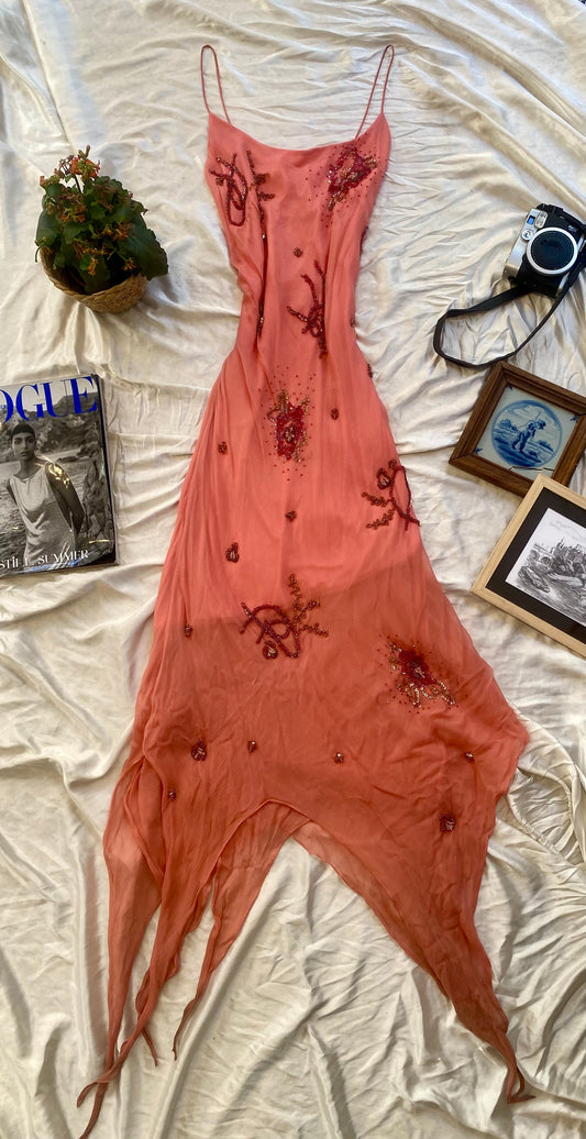 100% silk brand new pink sequin gown with open back 💐