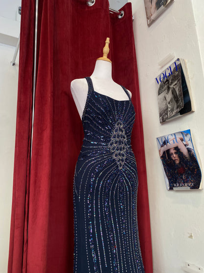 100% silk midnight blue handbeaded gown 🌌