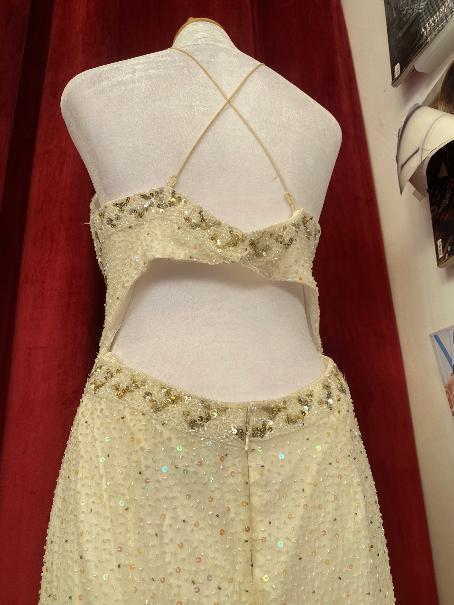 100% silk floor length gown with all over handbeaded details