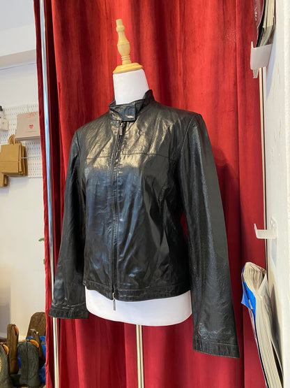 Vegan leather black fitted biker jacket