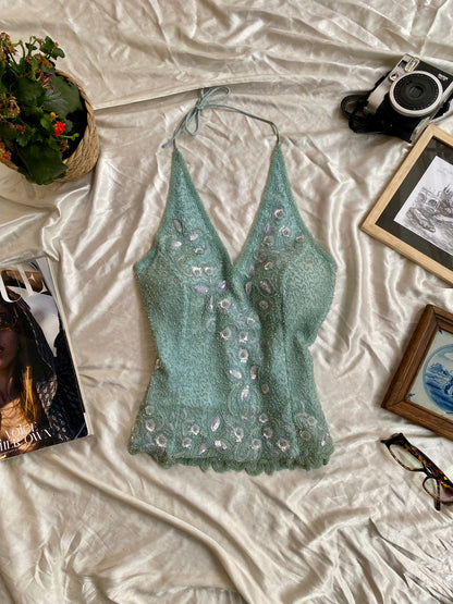 100% silk baby blue handbeaded corset 🩵