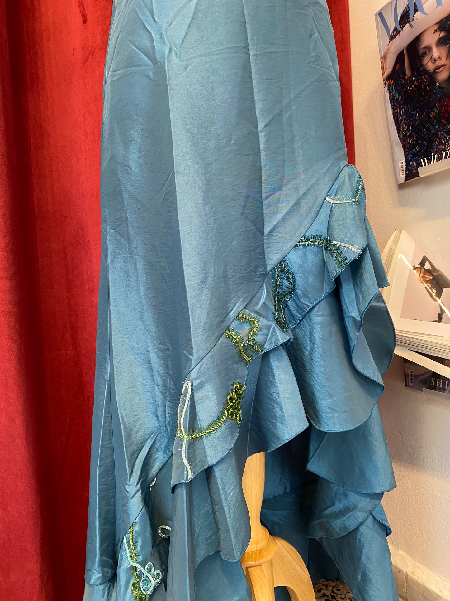 Brand new organza deep blue ruffled maxi skirt